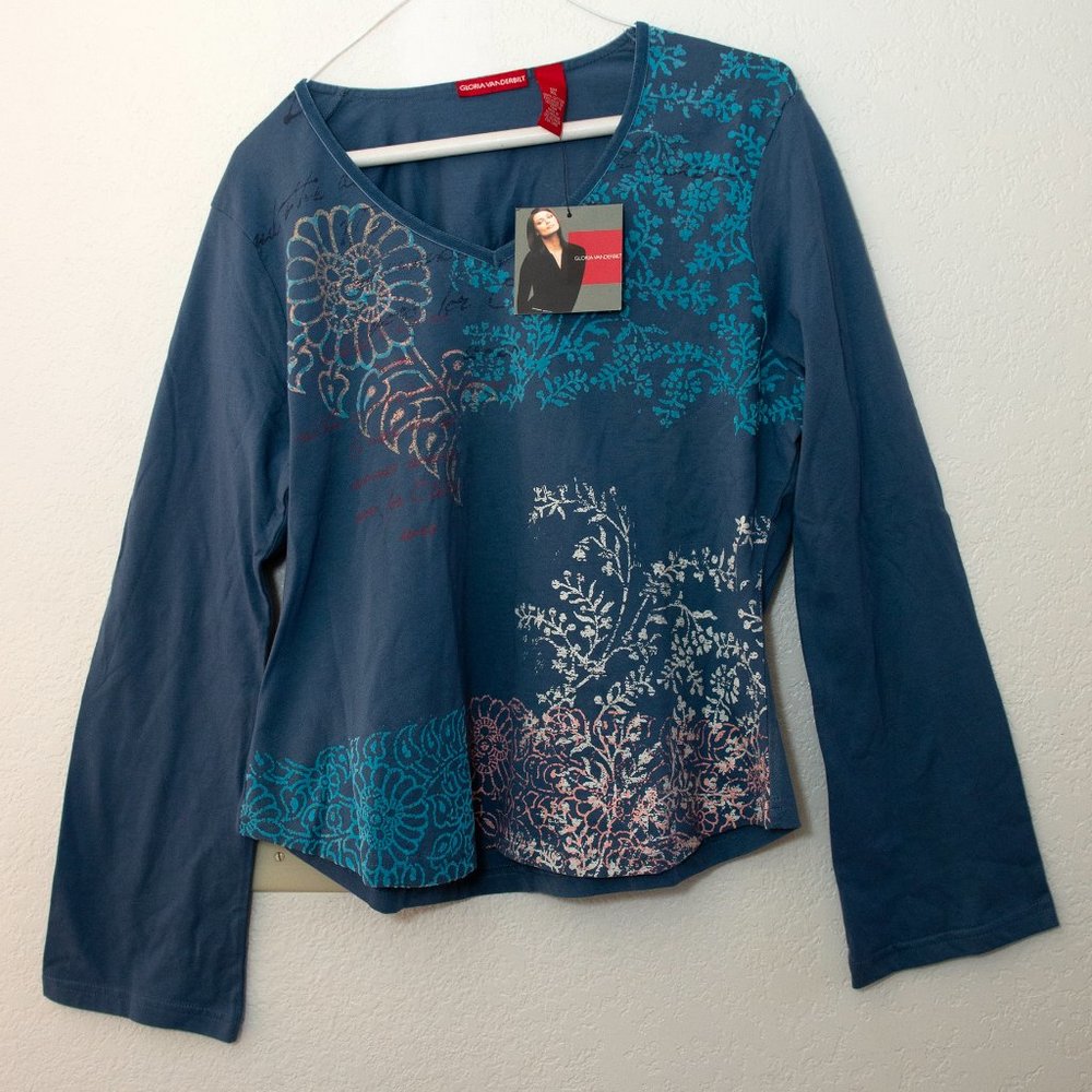 Gloria Vanderbilt long sleeve shirt NWT size XL pretty floral print